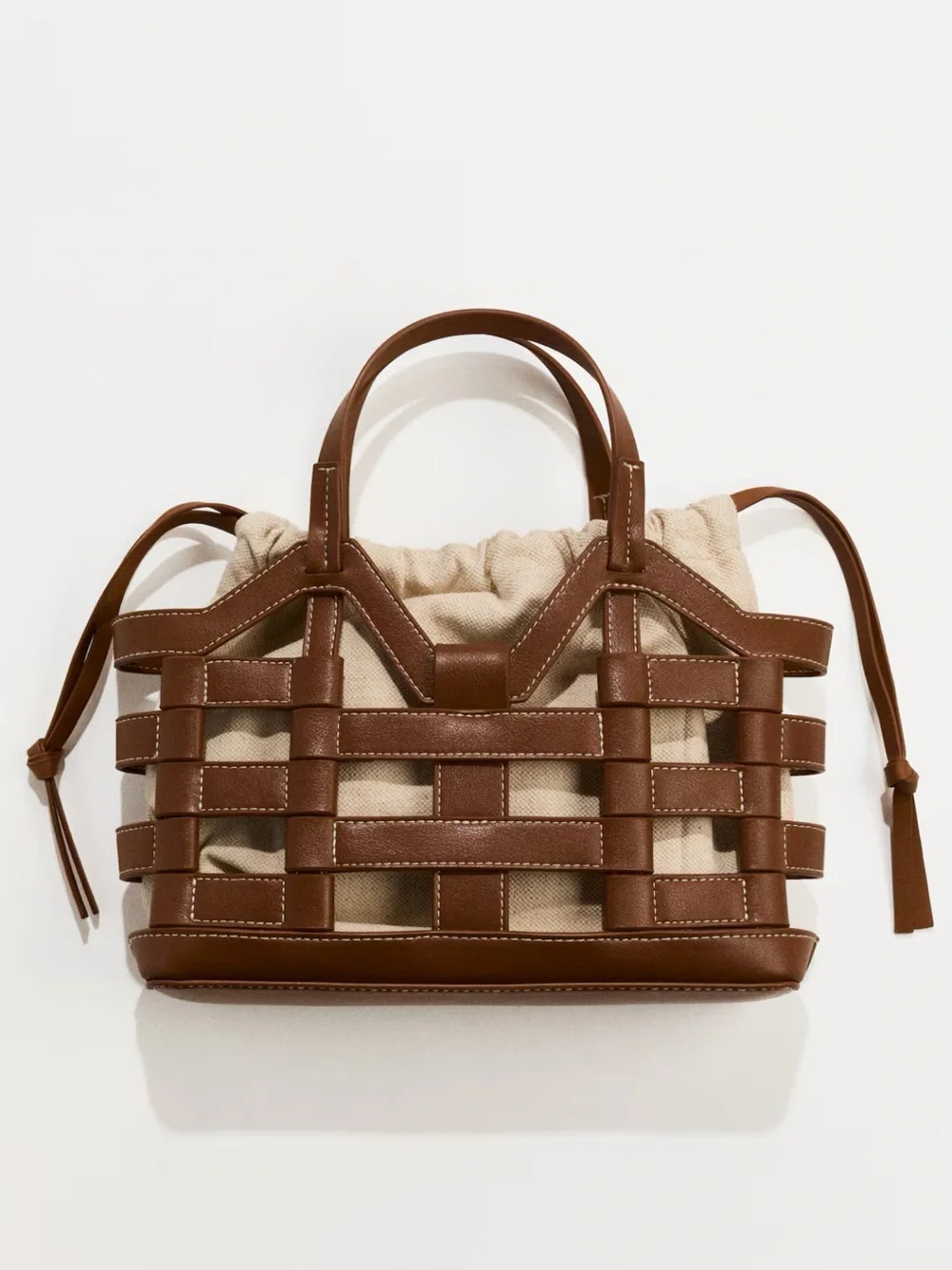 H&M Drawstring Detail Tote Bag Brown